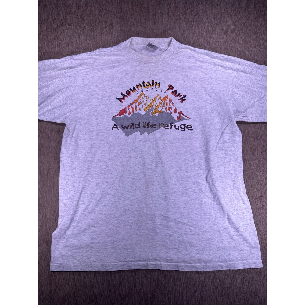 Vintage Oneita Mountain Park Georgia Wildlife Refuge T-Shirt Grey‎ XL Mens